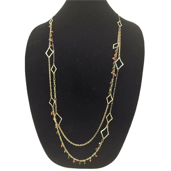 CHICO'S Gold Brass Tone DUEL STRAND 35” NECKLACE - Picture 1 of 9
